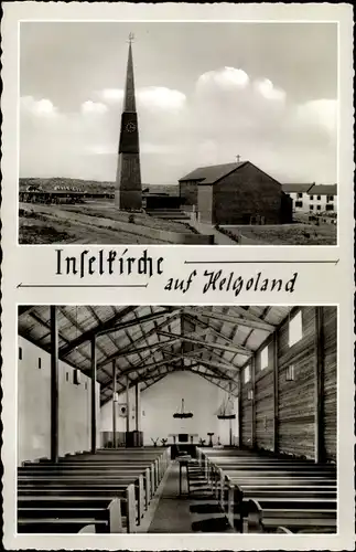 Ak Helgoland, Inselkirche, Innen und Außenansicht