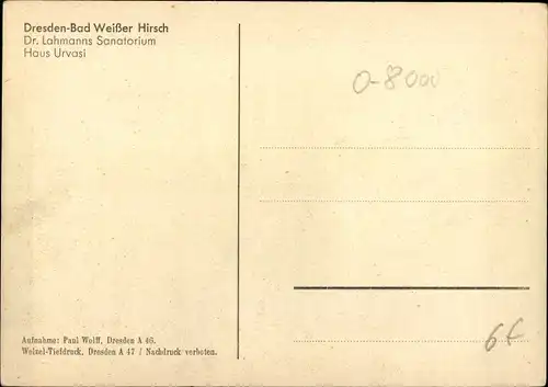 Ak Dresden Weißer Hirsch, Dr. Lahmann's Sanatorium, Haus Urvasi