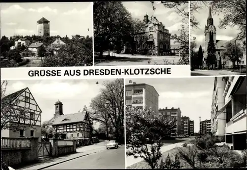 Ak Dresden Nord Klotzsche, Teilansicht mit Wasserturm, Rathaus, Christuskirche, Neubaugebiet