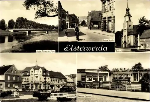 Ak Elsterwerda in Brandenburg, Lange Straße, Kirche, Berliner Eispalast