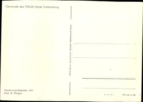 Ak Gernrode Quedlinburg im Harz, FDGB Heim Stubenberg