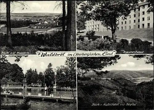 Ak Waldbröl im Oberbergischen Kreis, Krankenhaus, Panorama, Strandbad, Blick v. Nutscheid