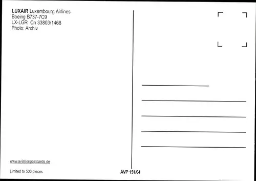 Ak Luxemburgisches Passagierflugzeug, Luxair, Boeing B737-7C9