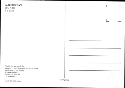 Ak Mazedonisches Passagierflugzeug, Macedonian, B737-46J