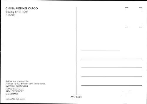 Ak Chinesisches Frachtflugzeug, China Airlines Cargo, Boeing B747-400F