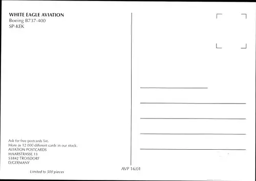 Ak Polnisches Passagierflugzeug, White Eagle Aviation, Boeing B737-400