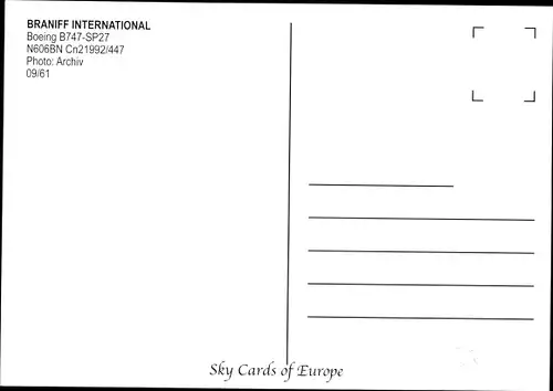 Ak Amerikanisches Passagierflugzeug, Braniff International, Boeing B747-SP27