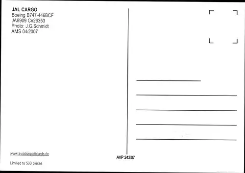Ak Japanisches Frachtflugzeug, Jal Cargo, Boeing B747-446BCF
