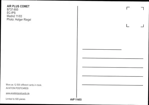 Ak Spanisches Passagierflugzeug, Air Plus Comet, B737-800