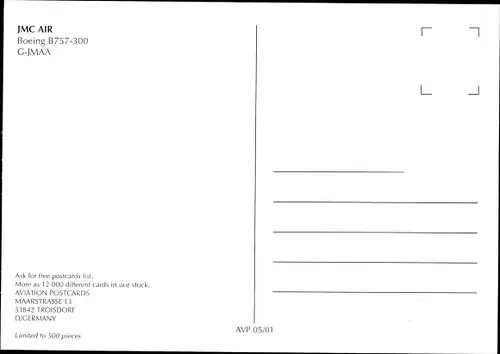 Ak Britisches Passagierflugzeug, JMC Air, Boeing B757-300