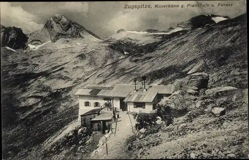Ak Garmisch Partenkirchen in Oberbayern, Knorrhütte, Zugspitze, Plattköpfe, Ferner