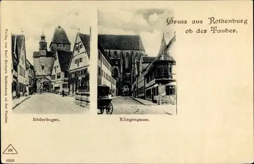 Ak Rothenburg ob der Tauber Mittelfranken, Klingengasse, Röderbogen
