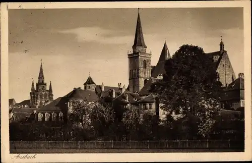 Ak Ansbach in Mittelfranken Bayern, Teilansicht, Kirche