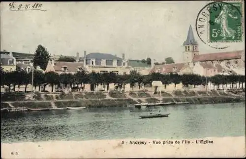 Ak Andresy Yvelines, Vue prise de l'Ile, L'Eglise