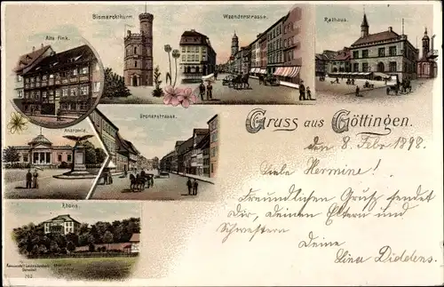 Litho Göttingen, Gronerstraße, Weenderstraße, Anatomie, Alte Fink, Rathaus, Bismarckturm