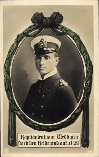 Passepartout Ak Otto Weddigen, Marineoffizier, Kapitänleutnant, Heldentod U 29