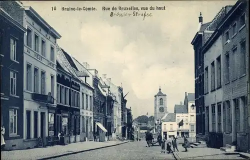Ak Braine le Comte Wallonien Hennegau, Rue de Bruxelles, vue du haut, Au vieux Chene