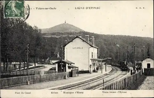 Ak Velars sur Ouche Côte-d’Or, Bahnhof, Gleisseite, Ecluse, Pont du Canal