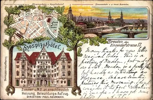 Litho Dresden Altstadt, Hospizhotel, Zinzendorfstraße 17