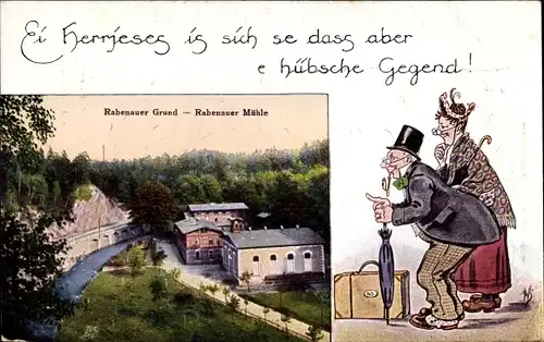 Ak Rabenau im Erzgebirge, Rabenauer Grund, Rabenauer Mühle, Fritze Bliemchen