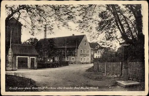 Ak Dresden Schönfeld Weißig Rockau, Gasthof Rockau, Straßenpartie