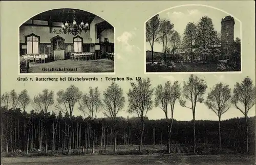 Ak Butterberg Bischofswerda in Sachsen, Gesellschaftssaal, Aussichtsturm