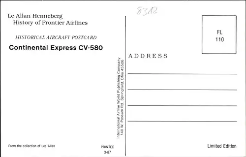 Ak Amerikanisches Passagierflugzeug, Continental Express, Convair CV-580, N73106