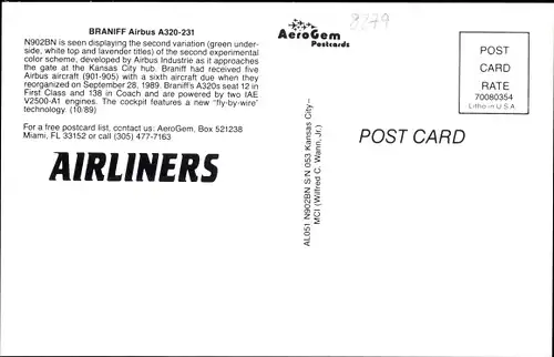 Ak Amerikanisches Passagierflugzeug, Braniff, Airbus A320-231, N902BN