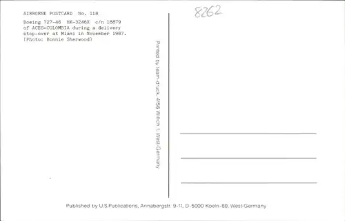 Ak Kolumbianisches Passagierflugzeug, Aces Colombia, Boeing 727-46, HK-3246X