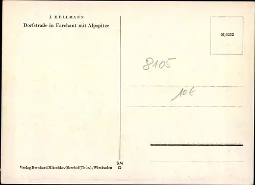 Künstler Ak Hellmann, J., Farchant Oberbayern, Dorfstraße mit Alpspitze