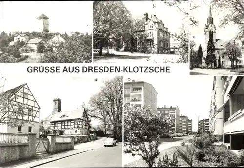 Ak Dresden Nord Klotzsche, Teilansicht mit Wasserturm, Rathaus, Christuskirche, Neubaugebiet