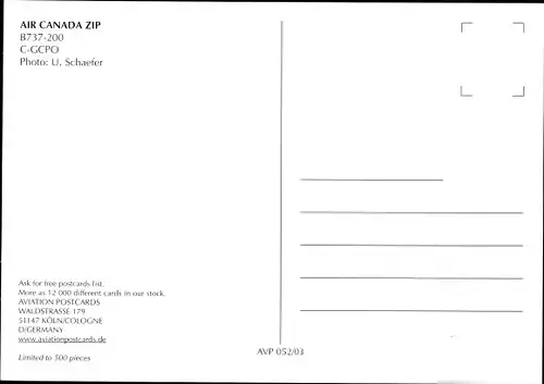 Ak Kanadisches Passagierflugzeug, Air Canada Zip, B737-200