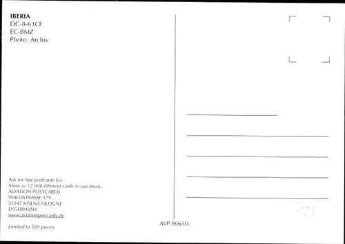 Ak Spanisches Passagierflugzeug, Iberia, DC-8-63CF