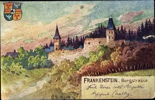 Küstler Ak Rothgeb., G., Nieder Beerbach Mühltal im Odenwald, Burgruine Frankenstein