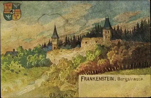Künstler Ak Rothgeb., G., Nieder Beerbach Mühltal im Odenwald, Burg Frankenstein