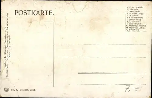 Künstler Ak Rothgeb., G., Nieder Beerbach Mühltal im Odenwald, Burg Frankenstein