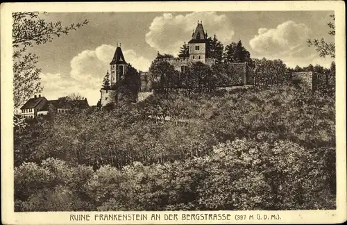 Ak Nieder Beerbach Mühltal im Odenwald, Burgruine Frankenstein