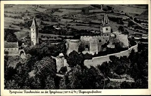 Ak Nieder Beerbach Mühltal im Vorderen Odenwald Hessen, Ruine Frankenstein, Fliegeraufnahme