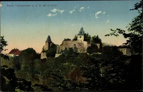 Ak Nieder Beerbach Mühltal im Vorderen Odenwald Hessen, Ruine Frankenstein