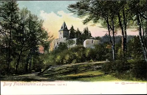 Ak Nieder Beerbach Mühltal im Odenwald, Burg Frankenstein