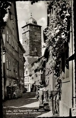 Ak Lohr am Main Unterfranken, Spessarttor, Muschelgasse, Stadtturm