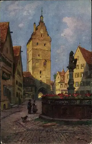 Künstler Ak Frank J., Dinkelsbühl, Wörnitztor, Löwenbrunnen