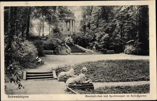 Ak Schwetzingen Baden Württemberg, Meerweibchen, Apollotempel im Schlossgarten