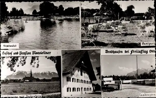 Ak Brodhausen Freilassing in Oberbayern, Gasthof Moosleitner, Landesgrenze, Schwimmbad