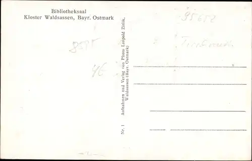 Ak Waldsassen in der Oberpfalz, Bibliotheksaal, Kloster, Kritiker