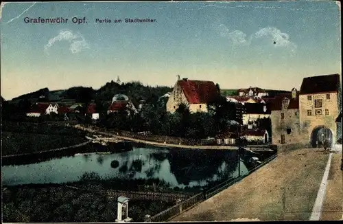 Ak Grafenwöhr im Oberpfälzer Hügelland Bayern, Partie am Stadtweiher