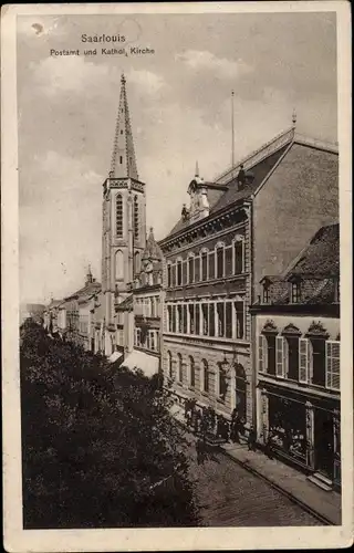 Ak Saarlouis Saarland, Postamt, katholische Kirche