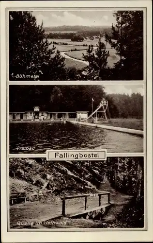 Ak Bad Fallingbostel Lüneburger Heide, Böhmetal, Freibad, Quelle im Liethwald