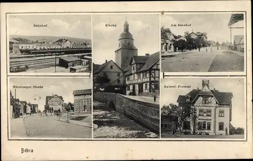 Ak Bebra an der Fulda Hessen, Bahnhof, Nürnberger Straße, Kirche, Kaiserl. Postamt