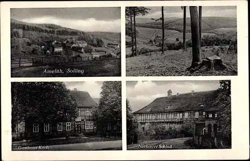 Ak Amelith Bodenfelde Niedersachsen, Gasthaus, Nienover Schloss, Panorama vom Ort